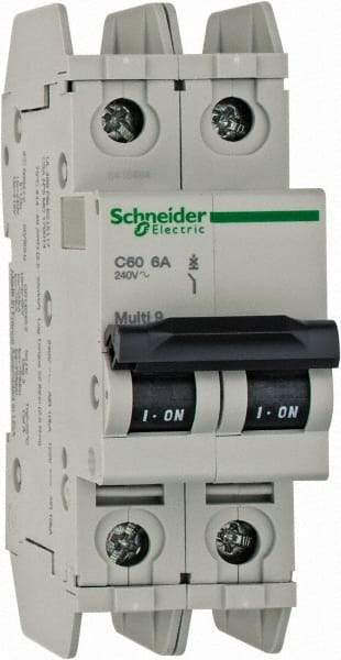 Schneider Electric - 6 Amp, 125 VDC, 240 VAC, 60 VDC, 1 Pole, DIN Rail Mount, Fixed Mount Miniature Circuit Breaker - Thermal Magnetic Trip, Multiple Breaking Capacity Ratings, 73mm Deep x 107mm High x 36mm Wide - All Tool & Supply