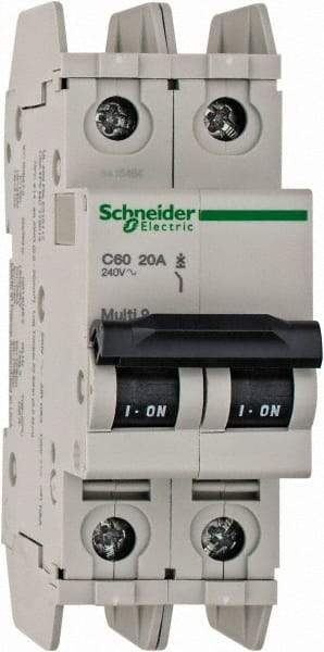 Schneider Electric - 20 Amp, 125 VDC, 240 VAC, 60 VDC, 1 Pole, DIN Rail Mount, Fixed Mount Miniature Circuit Breaker - Thermal Magnetic Trip, Multiple Breaking Capacity Ratings, 73mm Deep x 107mm High x 36mm Wide - All Tool & Supply