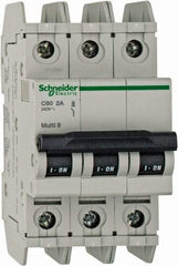 Schneider Electric - 2 Amp, 125 VDC, 240 VAC, 60 VDC, 3 Pole, DIN Rail Mount, Fixed Mount Miniature Circuit Breaker - Thermal Magnetic Trip, Multiple Breaking Capacity Ratings, 73mm Deep x 107mm High x 54mm Wide - All Tool & Supply