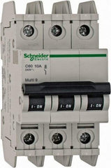 Schneider Electric - 10 Amp, 125 VDC, 240 VAC, 60 VDC, 3 Pole, DIN Rail Mount, Fixed Mount Miniature Circuit Breaker - Thermal Magnetic Trip, Multiple Breaking Capacity Ratings, 73mm Deep x 107mm High x 54mm Wide - All Tool & Supply