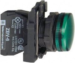 Schneider Electric - 250 V Green Lens LED Pilot Light - Round Lens, Screw Clamp Connector, 30mm Wide, Vibration Resistant, Water Resistant - All Tool & Supply