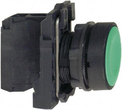 Schneider Electric - 22mm Mount Hole, Flush, Pushbutton Switch with Contact Block - Round, Green Pushbutton, Momentary (MO) - All Tool & Supply