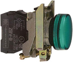 Schneider Electric - 110-120 VAC at 50/60 Hz Green Lens LED Pilot Light - Round Lens, Screw Clamp Connector, 30mm Wide, Vibration Resistant, Water Resistant - All Tool & Supply