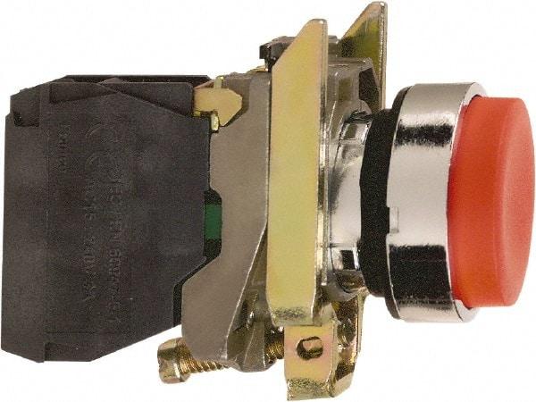 Schneider Electric - 22mm Mount Hole, Extended Straight, Pushbutton Switch with Contact Block - Round, Red Pushbutton, Momentary (MO) - All Tool & Supply