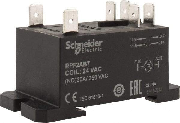 Schneider Electric - 7,500 VA Power Rating, Electromechanical Plug-in General Purpose Relay - 20 Amp at 28 VDC, 25 at 28 VDC, 30 at 250/277 VAC, 2NO, 24 VAC - All Tool & Supply