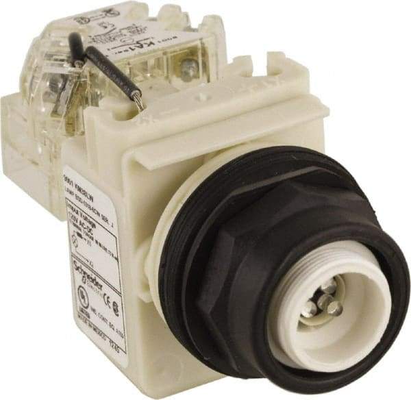 Schneider Electric - 120 V White Lens LED Pilot Light - Round Lens, Screw Clamp Connector, 54mm OAL x 42mm Wide, Vibration Resistant - All Tool & Supply