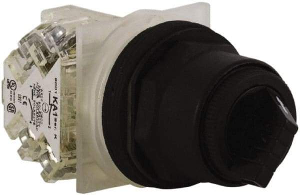 Schneider Electric - 30mm Mount Hole, 2 Position, Knob and Pushbutton Operated, Selector Switch - Black, Maintained (MA), Anticorrosive, Weatherproof, Dust and Oil Resistant - All Tool & Supply