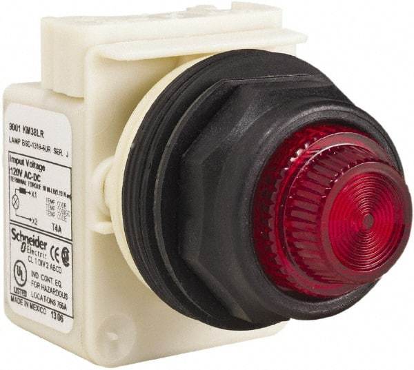 Schneider Electric - 120 V Red Lens LED Indicating Light - Round Lens, Screw Clamp Connector, Corrosion Resistant, Dust Resistant, Oil Resistant - All Tool & Supply