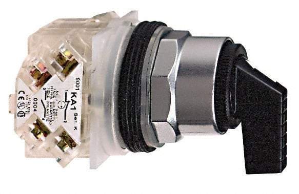 Schneider Electric - 30mm Mount Hole, 3 Position, Knob and Pushbutton Operated, Selector Switch - Black, Maintained (MA), NO/NC, Weatherproof and Dust and Oil Resistant - All Tool & Supply