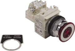 Schneider Electric - 30mm Mount Hole, Extended Straight, Pushbutton Switch with Contact Block - Red Pushbutton, Maintained (MA) - All Tool & Supply