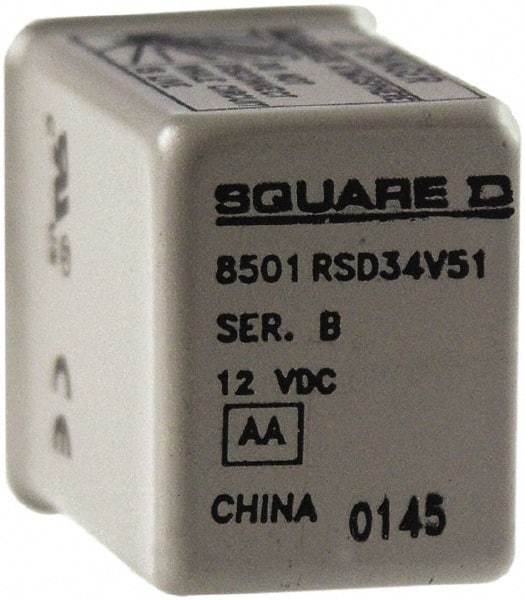 Square D - Electromechanical Plug-in General Purpose Relay - 5 Amp at 240 VAC, 4PDT, 12 VDC - All Tool & Supply