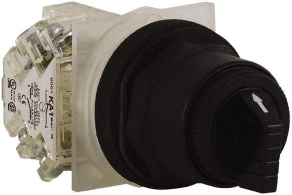 Schneider Electric - 30mm Mount Hole, 3 Position, Knob and Pushbutton Operated, Selector Switch - Black, Maintained (MA), Anticorrosive, Weatherproof, Dust and Oil Resistant - All Tool & Supply