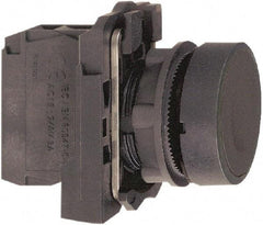 Schneider Electric - 22mm Mount Hole, Flush, Pushbutton Switch with Contact Block - Round, Black Pushbutton, Momentary (MO) - All Tool & Supply