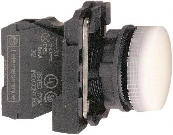 Schneider Electric - 230-240 VAC at 50/60 Hz White Lens LED Pilot Light - Round Lens, Screw Clamp Connector, 30mm Wide, Vibration Resistant, Water Resistant - All Tool & Supply