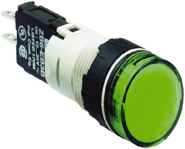 Schneider Electric - 12-24 VAC/VDC Green Lens LED Pilot Light - Round Lens, Quick Connect Connector, 18mm Wide, Vibration Resistant - All Tool & Supply