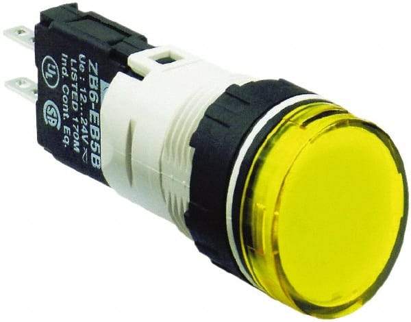 Schneider Electric - 12-24 VAC/VDC Yellow Lens LED Pilot Light - Round Lens, Quick Connect Connector, 18mm Wide, Vibration Resistant - All Tool & Supply