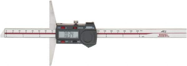 SPI - 0mm to 200mm ABS Plastic (Case) Electronic Depth Gage - 0.03mm Accuracy, 0.01mm Resolution, 4" Base Length - All Tool & Supply