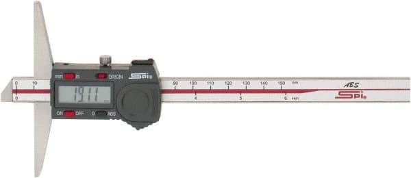 SPI - 0mm to 150mm ABS Plastic (Case) Electronic Depth Gage - 0.02mm Accuracy, 0.01mm Resolution, 4" Base Length - All Tool & Supply