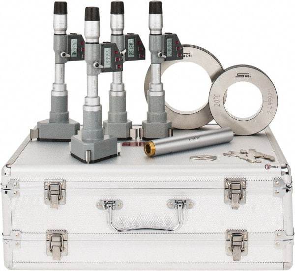 SPI - 2" to 4", IP65, Carbide Face Chrome Plated Finish, Electronic Inside Micrometer - 0.001mm Resolution, 0.0005mm Accuracy, 114" Gage Depth - All Tool & Supply