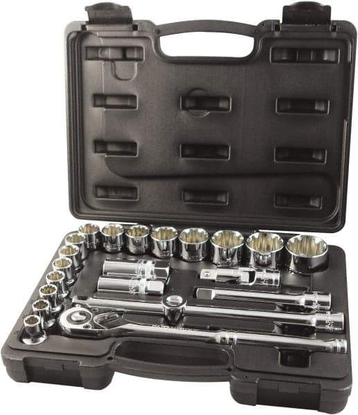 Paramount - 22 Piece 1/2" Drive Chrome Finish Socket Set - 12 Points, 10mm to 32mm Range, Metric Measurement Standard - All Tool & Supply