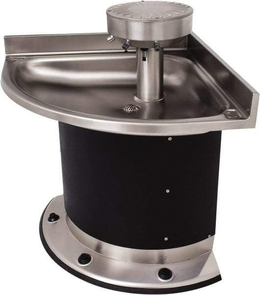 Acorn Engineering - Corner, Foot-Controlled, Wall Outlet Drain, 37" Diam, 3 Person Capacity, Stainless Steel & Vinylclad Galvanized Steel, Wash Fountain - 0.5 GPM - All Tool & Supply