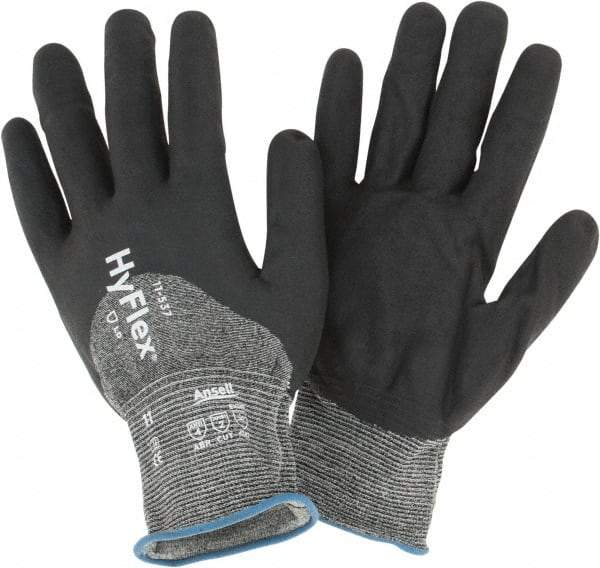 Ansell - Size 2XL (11), ANSI Cut Lvl 2, Puncture Lvl 4, Abrasion Lvl 4, Silicone-Free Nitrile Coated Cut & Puncture Resistant Gloves - 10.63" Long, Palm, Fingers & Knuckles Coated, Knit Wrist, Black, Paired - All Tool & Supply