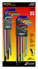 22 Piece - .050-3/8" and 1.5-10mm - Extra Long Arm - ColorGuard Ball End L-Wrench Set - All Tool & Supply