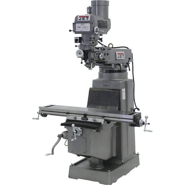 Jet - 10" Table Width x 50" Table Length, Variable Speed Pulley Control, 3 Phase Knee Milling Machine - R8 Spindle Taper, 3 hp - All Tool & Supply