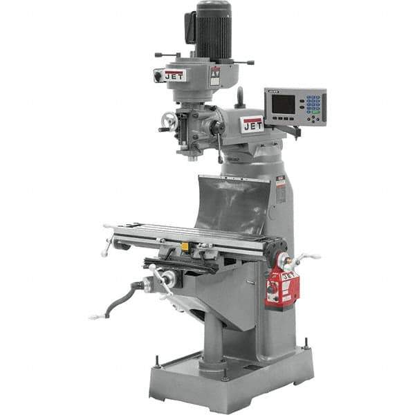 Jet - 7-7/8" Table Width x 35-3/4" Table Length, Variable Speed Pulley Control, 3 Phase Knee Milling Machine - R8 Spindle Taper, 1-1/2 hp - All Tool & Supply