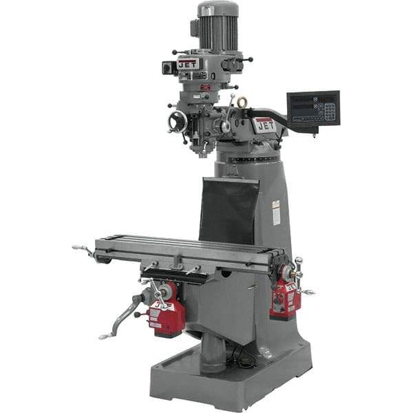 Jet - 9" Table Width x 42" Table Length, Variable Speed Pulley Control, 1 Phase Knee Milling Machine - R8 Spindle Taper, 2 hp - All Tool & Supply