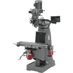 Jet - 9" Table Width x 42" Table Length, Variable Speed Pulley Control, 3 Phase Knee Milling Machine - R8 Spindle Taper, 2 hp - All Tool & Supply