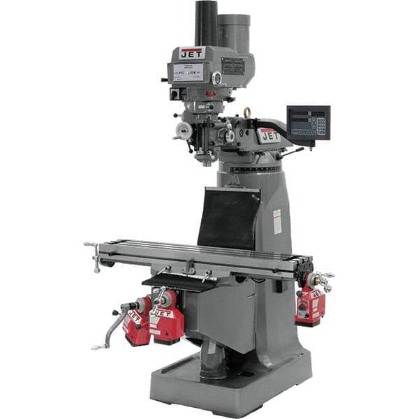 Jet - 9" Table Width x 49" Table Length, Variable Speed Pulley Control, 3 Phase Knee Milling Machine - R8 Spindle Taper, 3 hp - All Tool & Supply