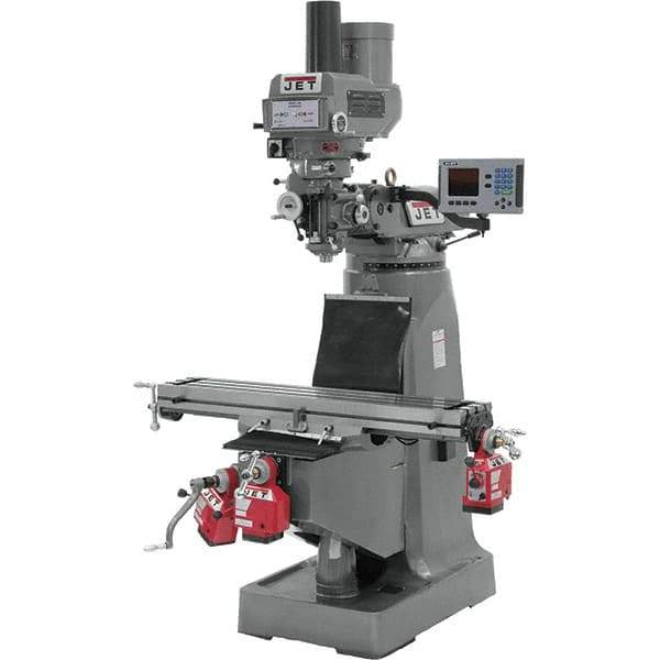 Jet - 9" Table Width x 49" Table Length, Variable Speed Pulley Control, 3 Phase Knee Milling Machine - R8 Spindle Taper, 3 hp - All Tool & Supply