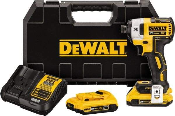 DeWALT - 20 Volt, 1/4" Drive, 20, 125, 152 Ft/Lb Torque, Cordless Impact Driver - 1000, 2800, 3250 RPM, 2 Lithium-Ion Batteries Included - All Tool & Supply