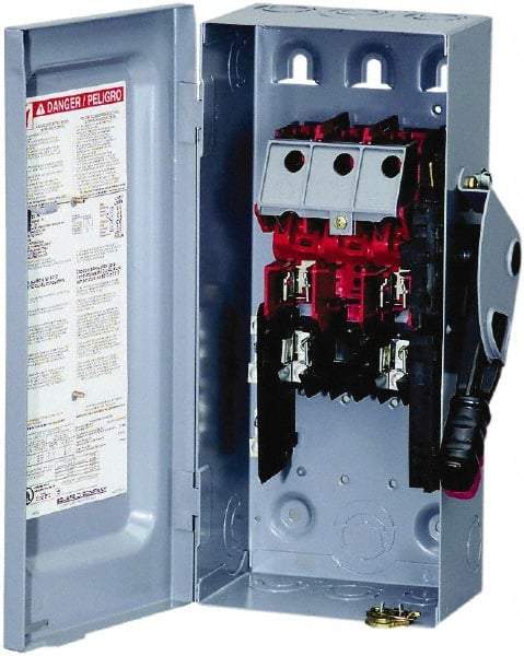 Square D - 30 Amp, 240 VAC, 250 VDC, 3 Pole Fused Safety Switch - NEMA 1, 3 hp at 240 VAC (Single Phase), 7.5 hp at 240 VAC, 5 hp at 250 VDC (Triple Phase), 3PST Contact Form - All Tool & Supply