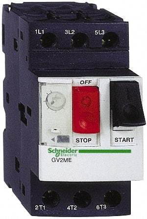 Schneider Electric - 1.60 Amp, 690 VAC at 50/60 Hz, 3 Pole, Bolt On, Clip Motor Circuit Breaker - Thermal Magnetic Trip, Multiple Breaking Capacity Ratings, 78mm Deep x 89mm High x 45mm Wide - All Tool & Supply