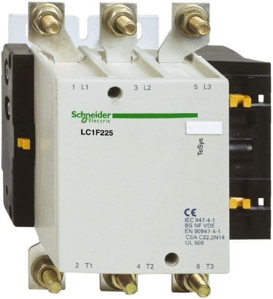 Schneider Electric - 3 Pole, 120 Coil VAC, 225 Amp at 440 VAC, Nonreversible IEC Contactor - Bureau Veritas, CCC, CSA, DNV, EN/IEC 60947-1, EN/IEC 60947-4-1, GL, JEM 1038, LROS, RINA, RMRoS, RoHS Compliant, UL Listed - All Tool & Supply