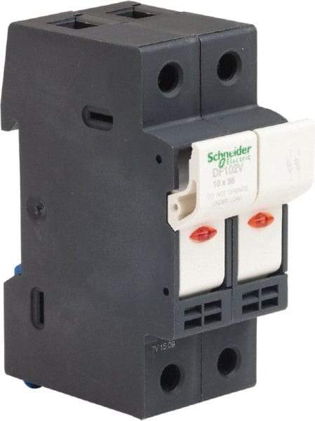 Schneider Electric - 2 Pole, 600 Volt, 32 Amp, DIN Rail Mount Fuse Holder - Compatible with AM,GG Class, 38mm Long x 35mm Wide and 10mm Diameter Fuse - All Tool & Supply