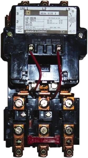 Square D - 220 Coil VAC at 50 Hz, 240 Coil VAC at 60 Hz, 90 Amp, NEMA Size 3, Nonreversible Open Enclosure NEMA Motor Starter - 3 Phase hp: 25 at 200 VAC, 30 at 230 VAC, 50 at 460 VAC, 50 at 575 VAC - All Tool & Supply