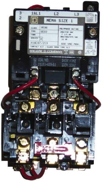 Square D - 24 Coil VAC at 60 Hz, 27 Amp, NEMA Size 1, Nonreversible Open Enclosure NEMA Motor Starter - 3 Phase hp: 10 at 460 VAC, 10 at 575 VAC, 7-1/2 at 200 VAC, 7-1/2 at 230 VAC - All Tool & Supply