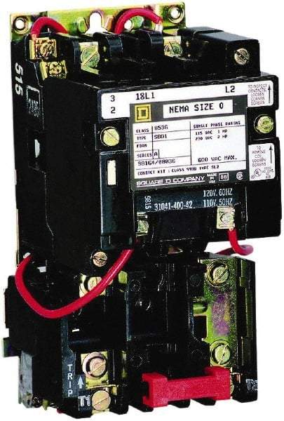 Square D - 110 Coil VAC at 50 Hz, 120 Coil VAC at 60 Hz, 18 Amp, Nonreversible Open Enclosure NEMA Motor Starter - 1 Phase hp: 1 at 115 VAC, 2 at 230 VAC, 3 Phase hp: 1 at 115 VAC, 2 at 230 VAC - All Tool & Supply