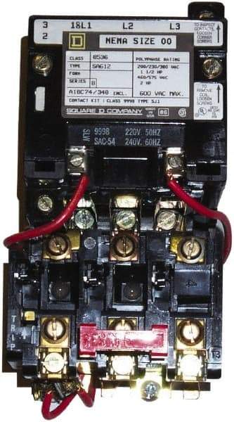 Square D - 220 Coil VAC at 50 Hz, 240 Coil VAC at 60 Hz, 9 Amp, Nonreversible Open Enclosure NEMA Motor Starter - 1 Phase hp: 1 at 230 VAC, 1/3 at 115 VAC - All Tool & Supply