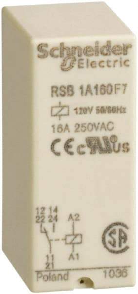 Schneider Electric - 4,000 VA Power Rating, Electromechanical Plug-in General Purpose Relay - 16 Amp at 250 VAC & 28 VDC, 1CO, 120 VAC - All Tool & Supply