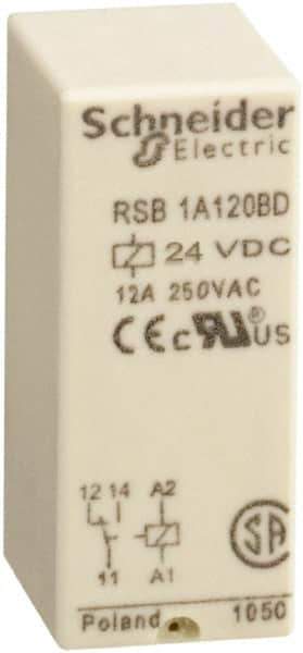 Schneider Electric - 3,000 VA Power Rating, Electromechanical Plug-in General Purpose Relay - 12 Amp at 250 VAC & 12 Amp at 28 VDC, 1CO, 24 VDC - All Tool & Supply