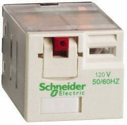 Schneider Electric - 3,750 VA Power Rating, Electromechanical Plug-in General Purpose Relay - 15 Amp at 250 VAC & 28 VDC, 4CO, 120 VAC - All Tool & Supply