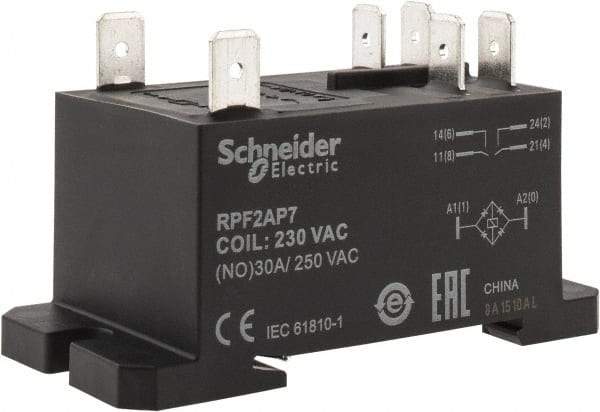 Schneider Electric - 7,500 VA Power Rating, Electromechanical Plug-in General Purpose Relay - 20 Amp at 28 VDC, 25 at 28 VDC, 30 at 250/277 VAC, 2NO, 230 VAC - All Tool & Supply