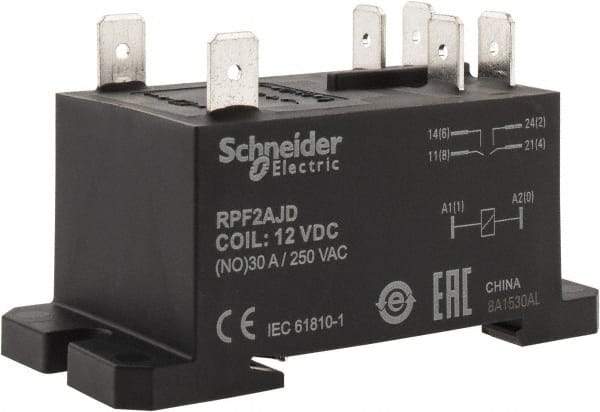 Schneider Electric - 7,500 VA Power Rating, Electromechanical Plug-in General Purpose Relay - 20 Amp at 28 VDC, 25 at 28 VDC, 30 at 250/277 VAC, 2NO, 12 VDC - All Tool & Supply