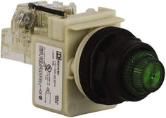 Schneider Electric - 110 VAC at 50/60 Hz via Transformer, 120 VAC at 50/60 Hz via Transformer Green Lens Press-to-Test Indicating Light - Round Lens, Screw Clamp Connector, Corrosion Resistant, Dust Resistant, Oil Resistant - All Tool & Supply