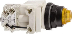 Schneider Electric - 110 VAC at 50/60 Hz via Transformer, 120 VAC at 50/60 Hz via Transformer Amber Lens Press-to-Test Indicating Light - Round Lens, Screw Clamp Connector, Corrosion Resistant, Dust Resistant, Oil Resistant - All Tool & Supply