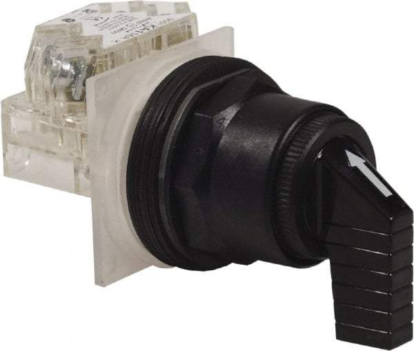 Schneider Electric - 1.18 Inch Mount Hole, 3 Position, Knob and Pushbutton Operated, Selector Switch - Black, Momentary (MO), Anticorrosive, Weatherproof, Dust and Oil Resistant - All Tool & Supply